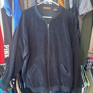 Black Bomber Jacket with Ribbed Cuffs and Standing Collar